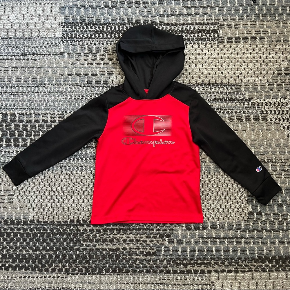 🏀 Champion Kids Athletic Hooded Sweatshirt, Red and Black, Size 5/6